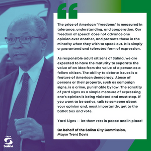 Mayor Trent Davis Issues Statement on Yard Signs