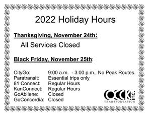 OCCK Thanksgiving Schedule