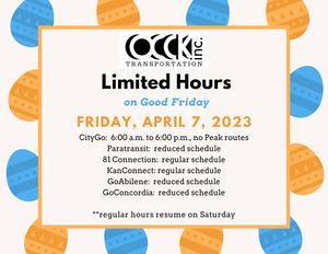 OCCK Transportation will have shortened hours on Good Friday