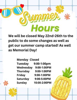 Kid's Creative Corners Summer Hours