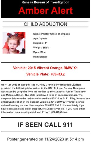 UPDATE: Amber Alert Cancelled 3-Year-Old Girl Found Safe In Butler County