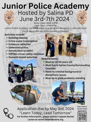 Salina Police Department Invites Youth to Join Junior Police Academy