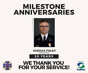 Salina Firefighter Reaches Service Milestone